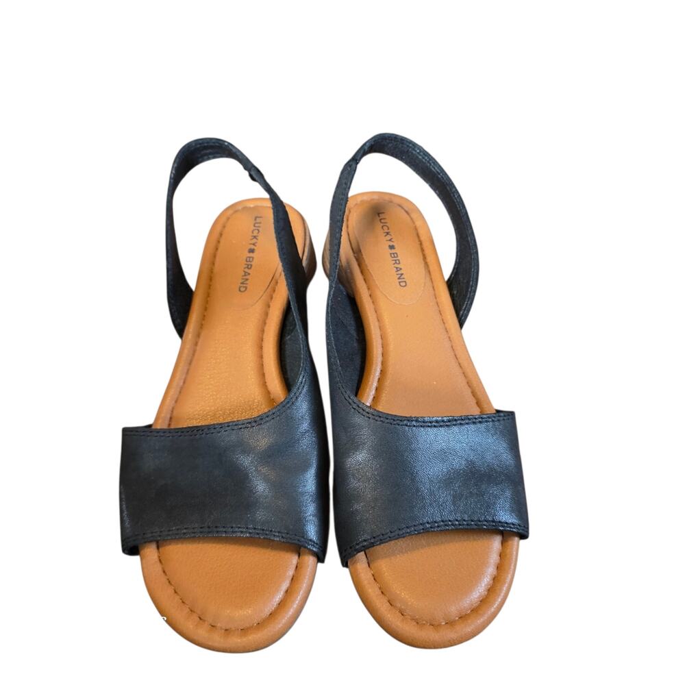 Lucky Brand Rimma Black Leather D'Orsay Sandals Block Heel Slingback Size 7